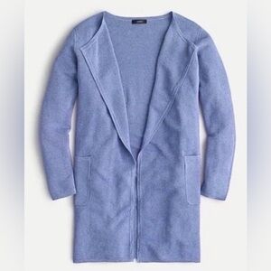 J Crew Juliette Collarless Long Cardigan in Blue Linen | Medium